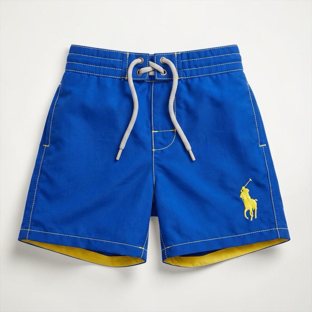 Vintage Polo Ralph Lauren Swim Trunks 18 Mo. Baby Infant Blue Yellow Big Pony